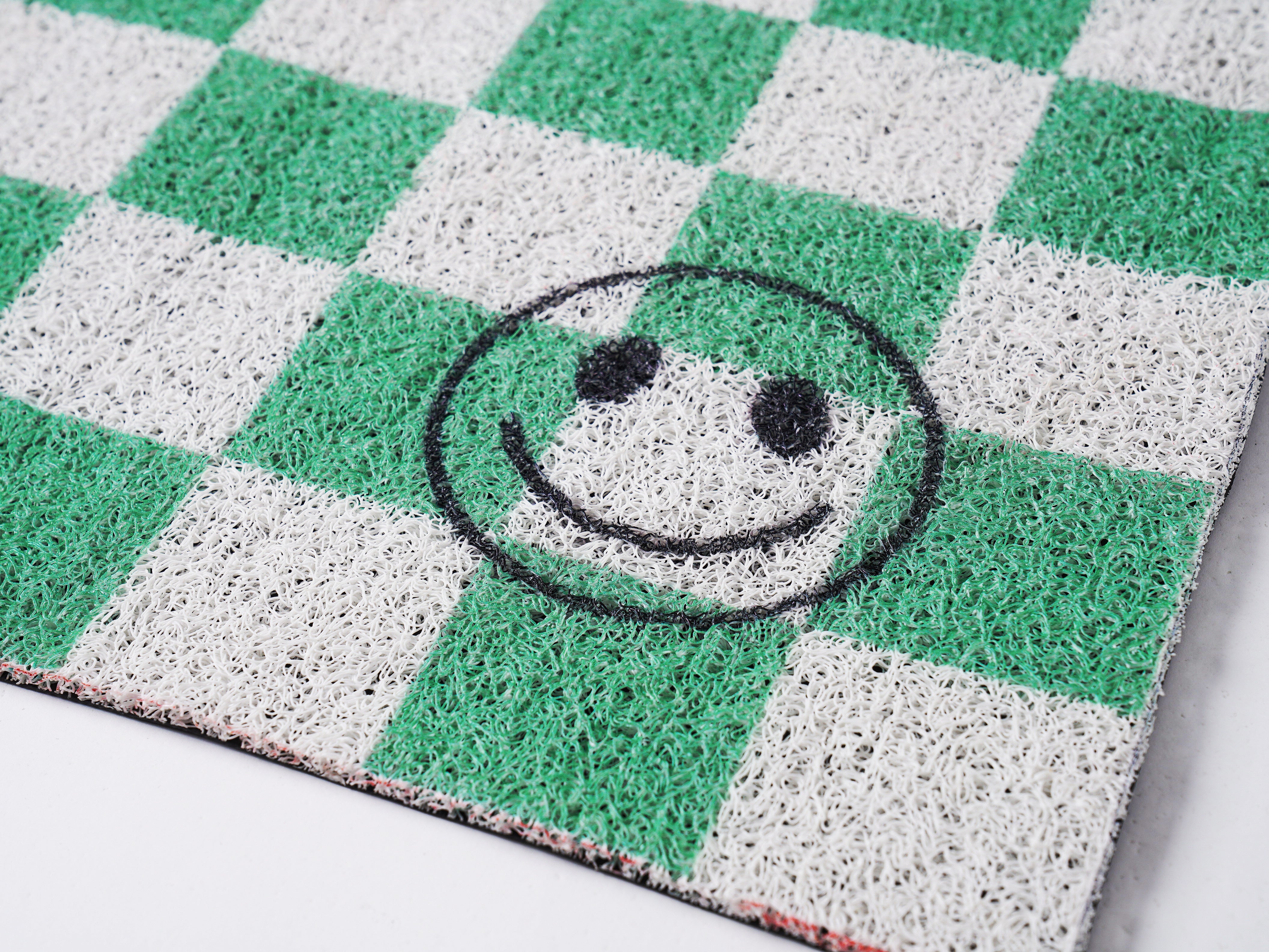 Pixa Pod Green Grid Indoor Entry Mat Non-Slip Area Rug